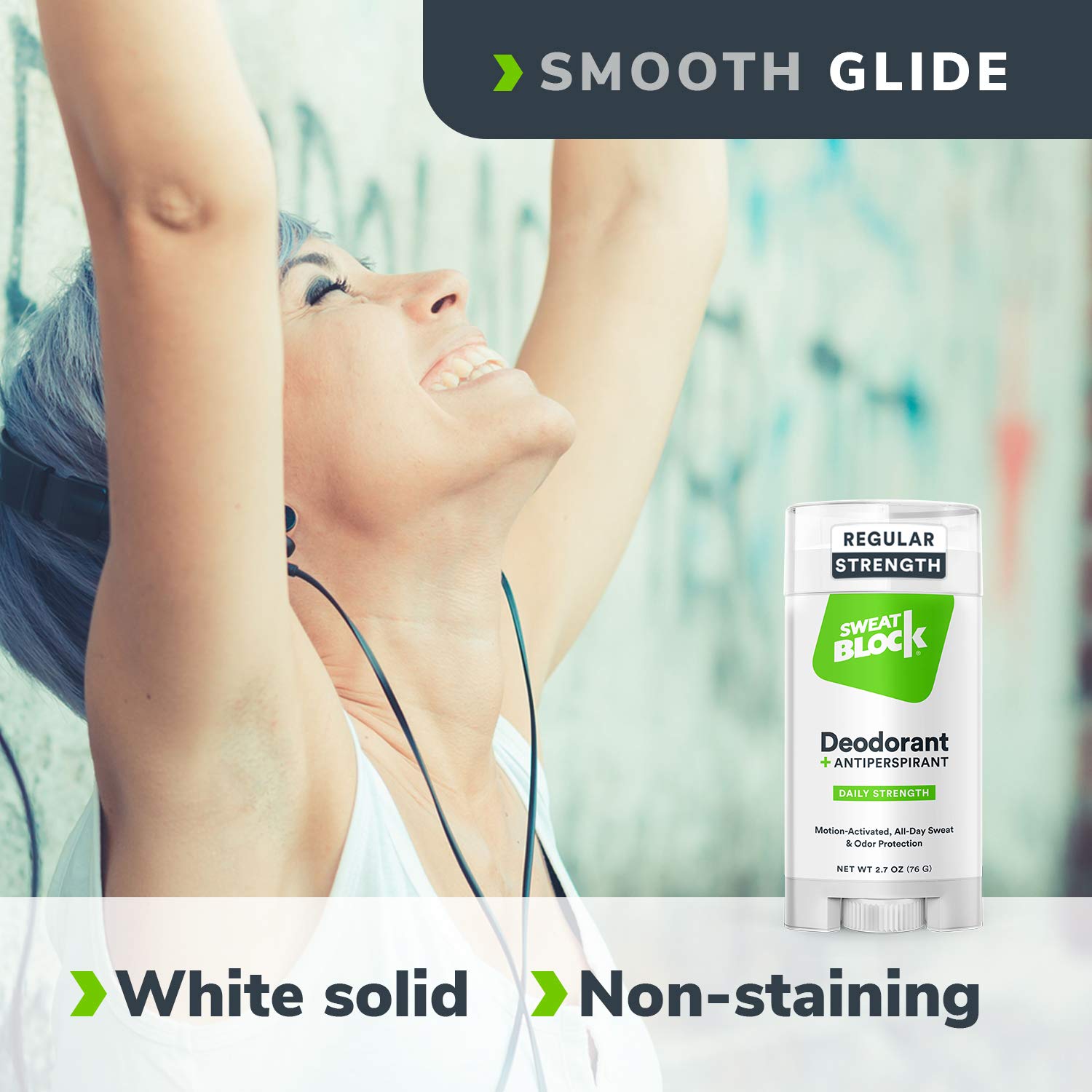 SweatBlock Deodorant Antiperspirant for Men and Women, Regular Strength, Solid
