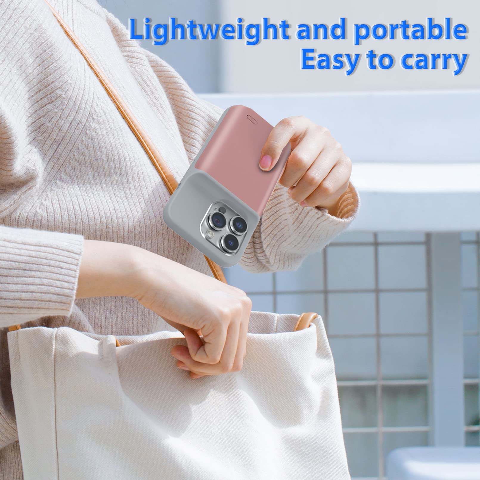 Cover Batteria per iPhone 14 Pro, [6000mAh] Custodia Protettiva Per Caricabatterie Portatile, Batteria Ricaricabile Intelligente Estesa per iPhone 14 Pro (6,1 pollici) (Rosa)