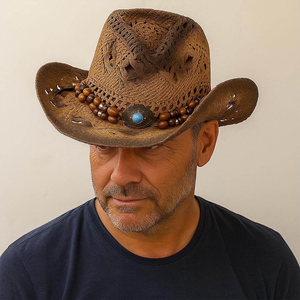 Straw Cowboy Hat for Men & Women - UV Protection, Adjustable, Lightweight, All-Season Western Hat with Removable Band - Image 8