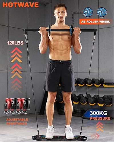 Miniatura 3 de HOTWAVE Portable Home Gym with 16 Fitness Accessories,Push Up Board with Resistance Bands,Ab Roller Wheel,Pilates Bar Workout Squats,Pink Strength