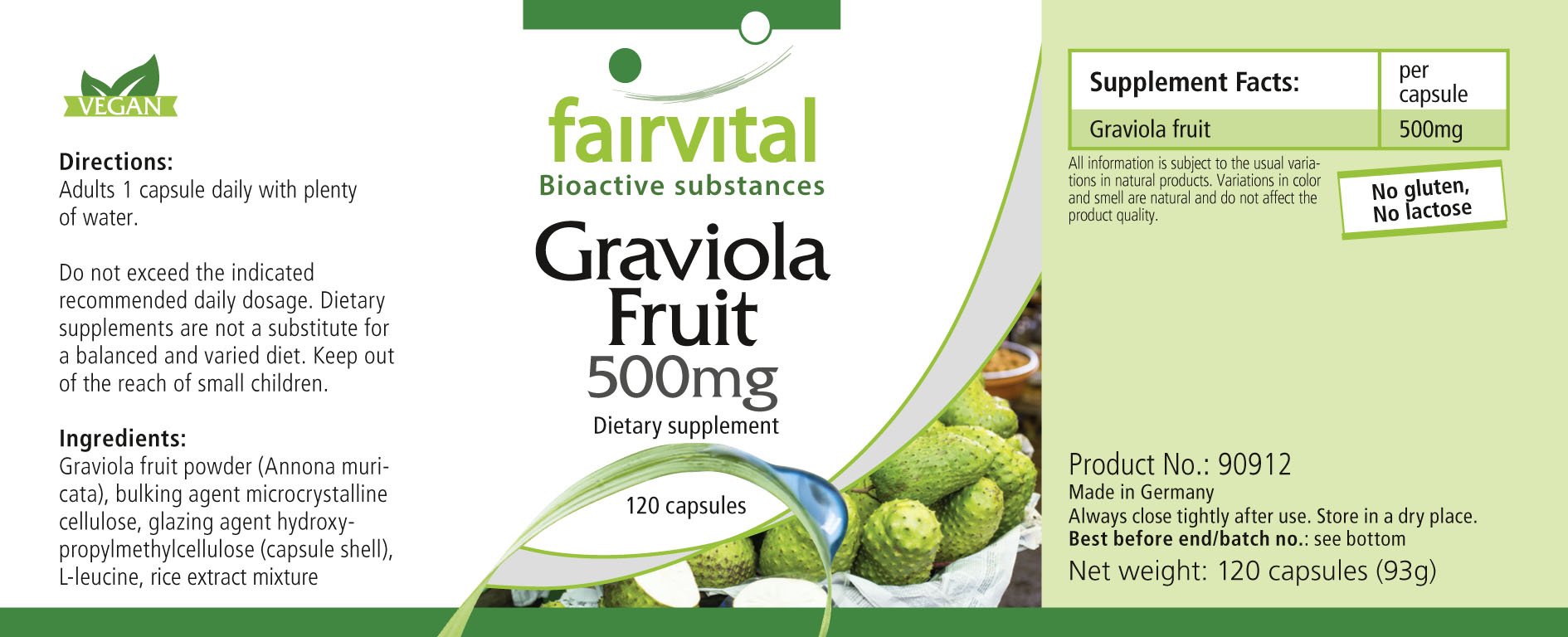 fairvital Graviola Frucht Kapseln 500mg, 120 Kapseln, HOCHDOSIERT, VEGAN (Packung mit 2)