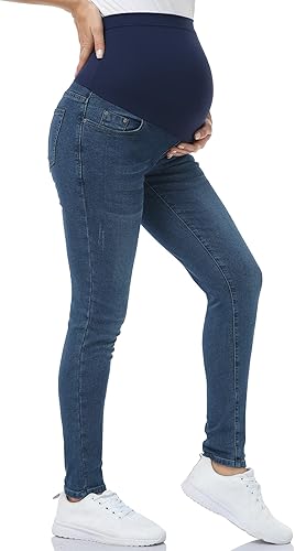 Miniatura 4 de POSHGLAM Jeans de maternidad para mujer, cómodos pantalones de mezclilla ajustados y elásticos para embarazo