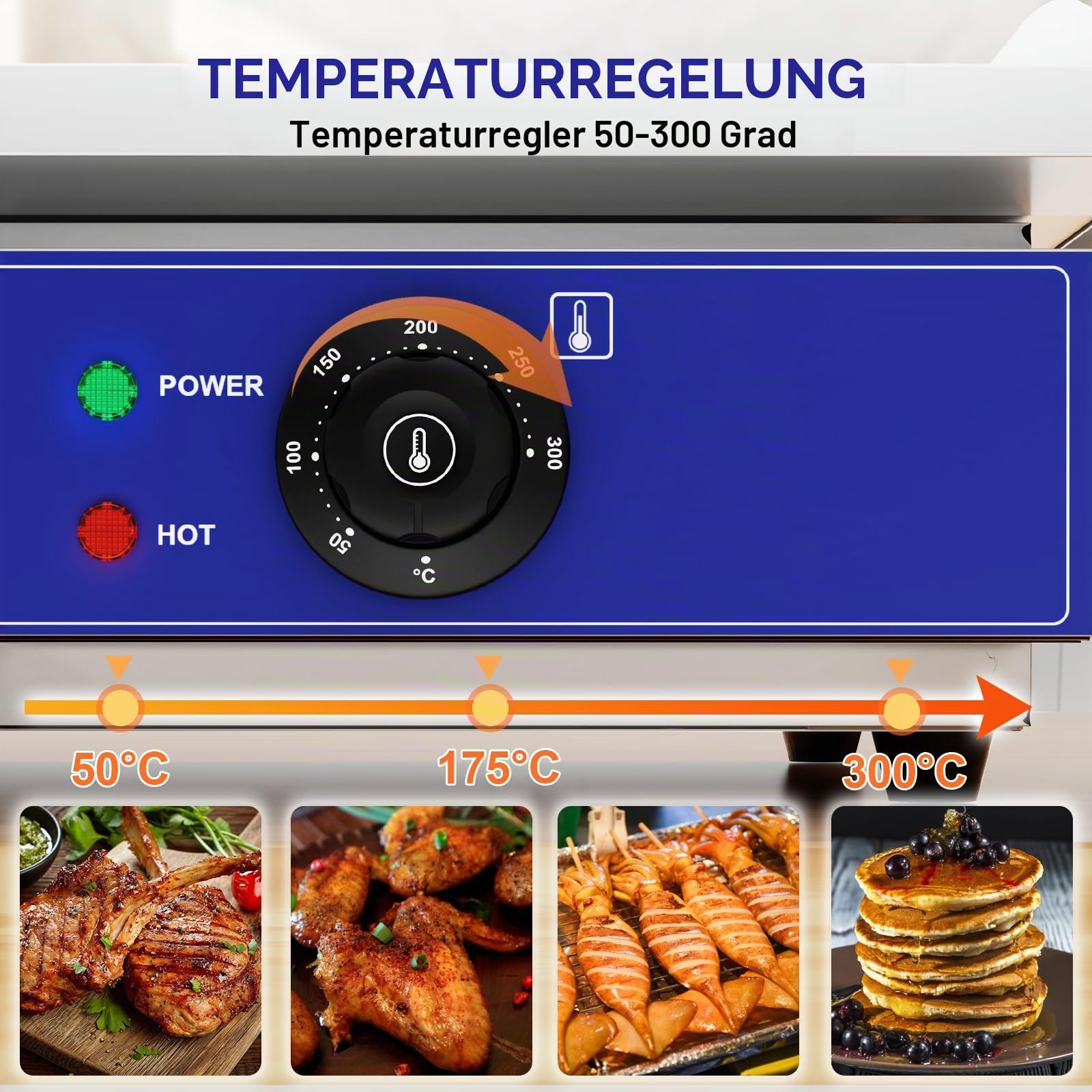 TAIMIKO Elektrische Grillplatte, Professionell, 55 x 35,5 cm, 2 Kochzonen, 3000 W, Kommerziell, Edelstahl, Freistehend, Mit Thermostat Und Abnehmbarer Saftwanne