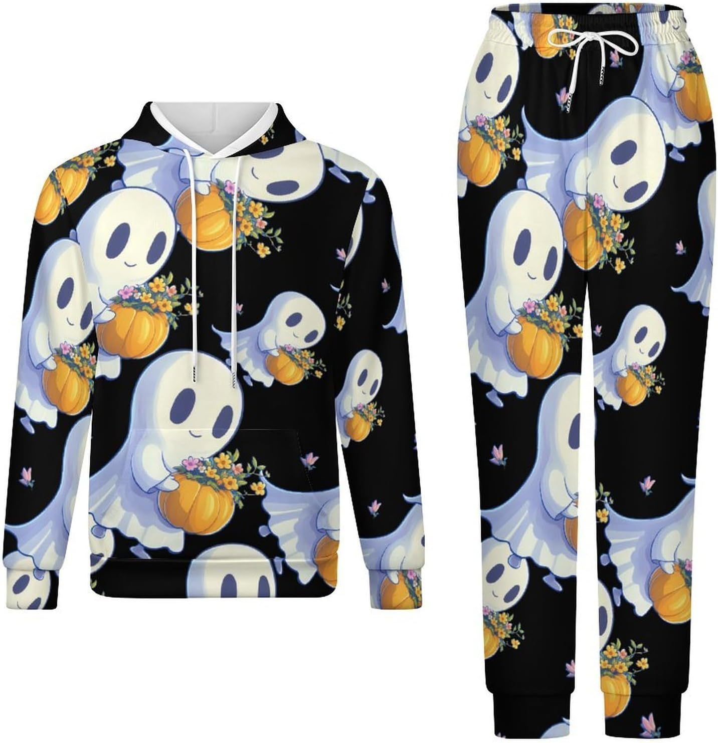 Halloween Ghost Men's Hooded Set Casual 2 Pieces Suits Pullover Tracksuit Hoodies And Sweatpants
