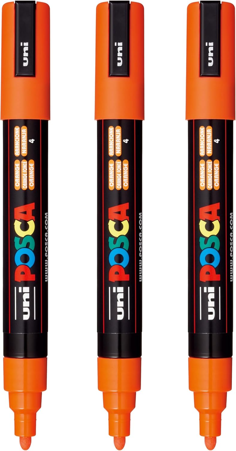 posca PC-5M Water-Based Paint Markers, Reversible Medium Tip (1.8-2.5mm), Black, 3 Count
