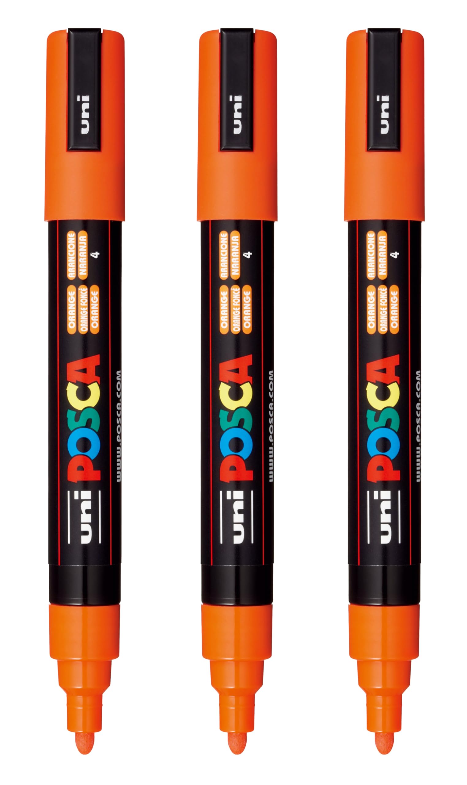 posca PC-5M Water-Based Paint Markers, Reversible Medium Tip (1.8-2.5mm), Orange, 3 Count