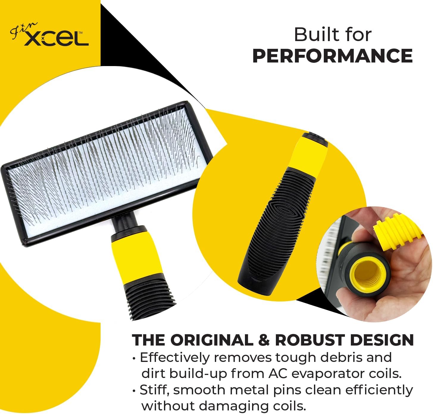 FinXCEL™ HVAC Coil Cleaning Brush | ACME Pole Compatible | 135° Angled Pins | DIY Tool for Tight A/C Coil Spaces | Chemical-Free | Pole Not Included