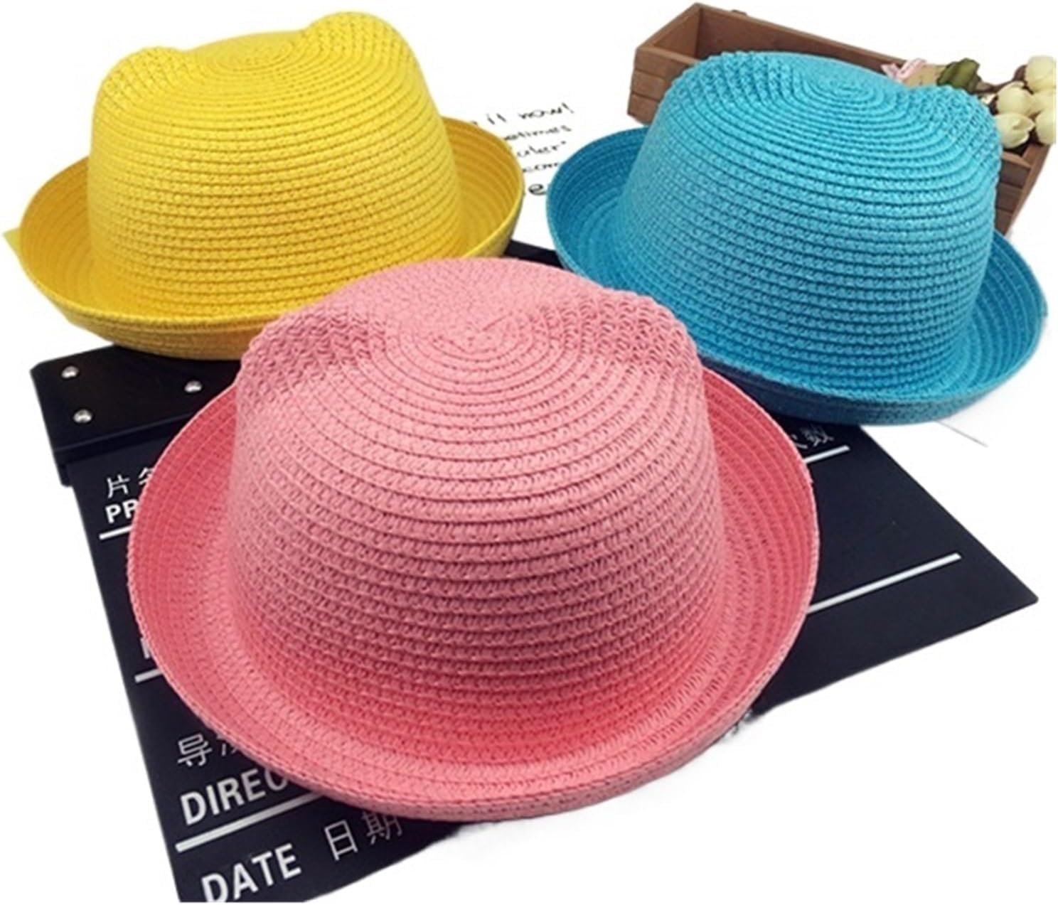 Cap Girls Sun Hat Summer Panama Sun Cap Ear Decoration Sun Caps Solid Floppy Panama Hats(Color4)