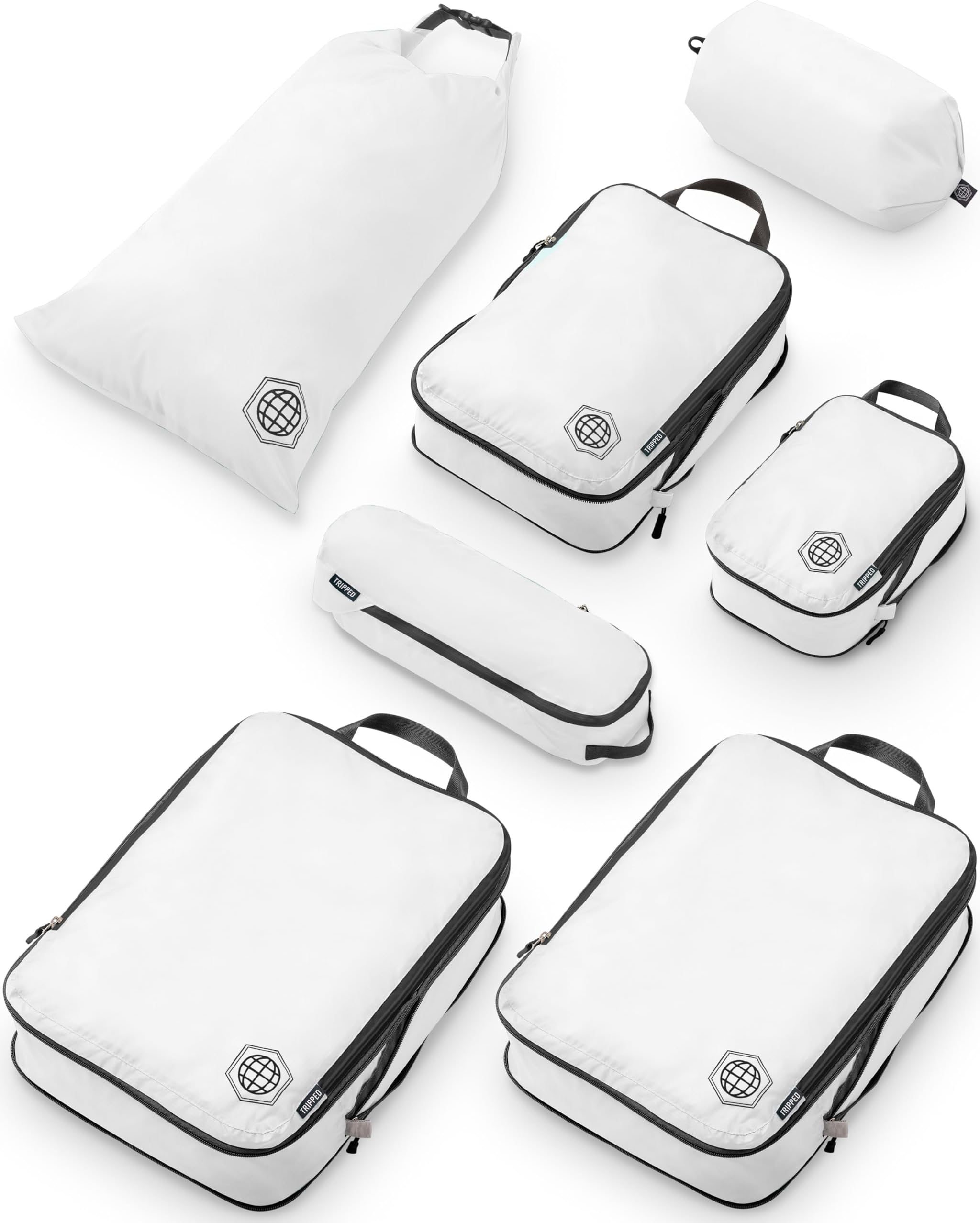- Large Compression Packing Cubes for Travel-Packing Cube Luggage Organizers 7 Piece Set for Checked Luggage-Ultralight, Expandable/Compression Bags by TRIPPED Travel Gear (White/Grey)