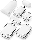 Large Compression Packing Cubes for Travel-Packing Cube Luggage Organizers 7 Piece Set for Checked Luggage-Ultralight, Expandable/Compression Bags by TRIPPED Travel Gear (White/Grey)
