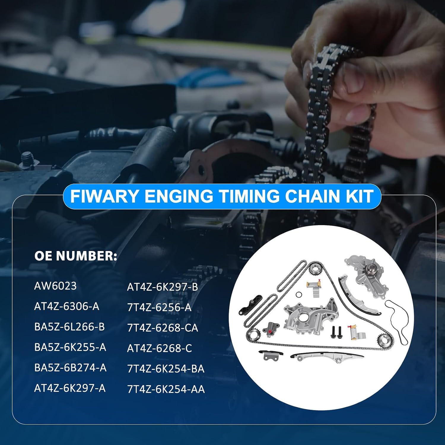 AW6023 Timing Chain Kit with Water Pump Oil Pump for Ford Edge Taurus Lincoln MKZ 2007-2010 3.5L 3.7L V6 Direct Replacement