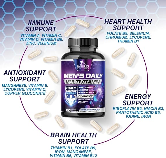 Multivitamin for Men - Once Daily Mens Multivitamins - Comprehensive Multi-Vitamin with Optimal Vitamin Bioavailability - Essential Vitamins A, C, D, E, Zinc Formula - Bottled in USA - 60 Capsules