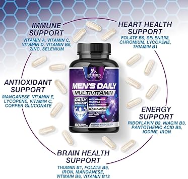 Multivitamin for Men - Once Daily Mens Multivitamins - Comprehensive Multi-Vitamin with Optimal Vitamin Bioavailability - Essential Vitamins A, C, D, E, Zinc Formula - Bottled in USA - 60 Capsules