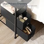 HOOBRO End Table with Charging Station, Narrow Side Table with 2 Fabric Drawers, Skinny Nightstand with Storage, Slim Bedside Table for Living Room, Small Spaces, Black BB487UBZ01