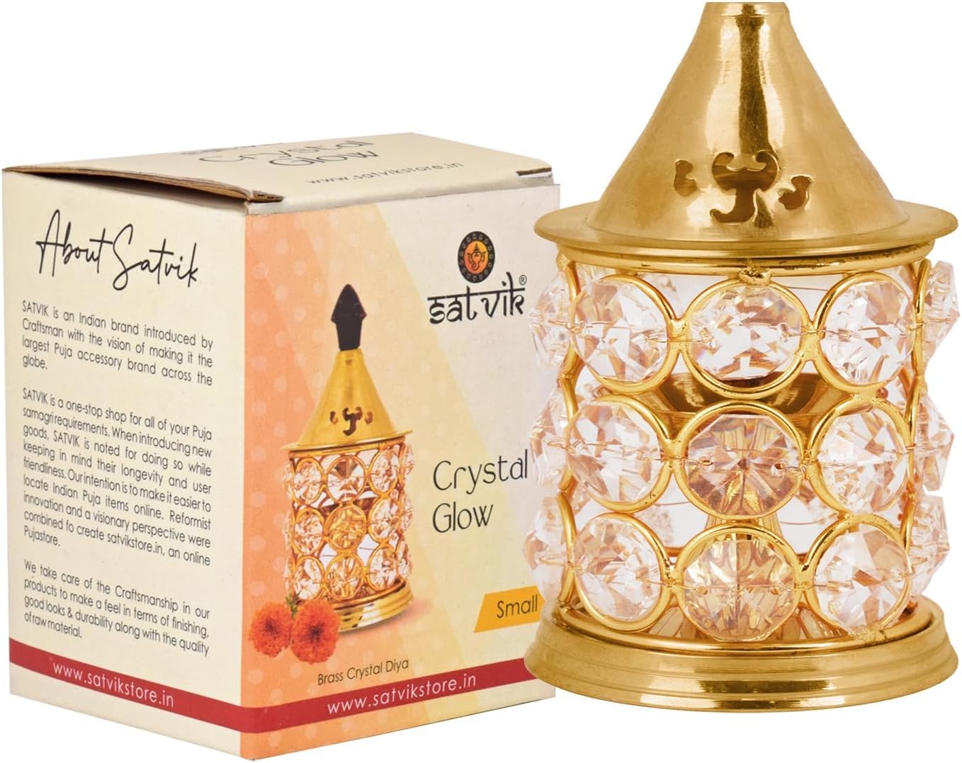 Satvik 7 Inch Kanchdeep Akhand Diya Chimney Diya Diwali Gift/Diwali Deepawali Decoration Brass Decorative Crystal Oil Lamp Tea Light Holder Lantern Oval Shape | Puja Lamp Indian housewarming Gift Item
