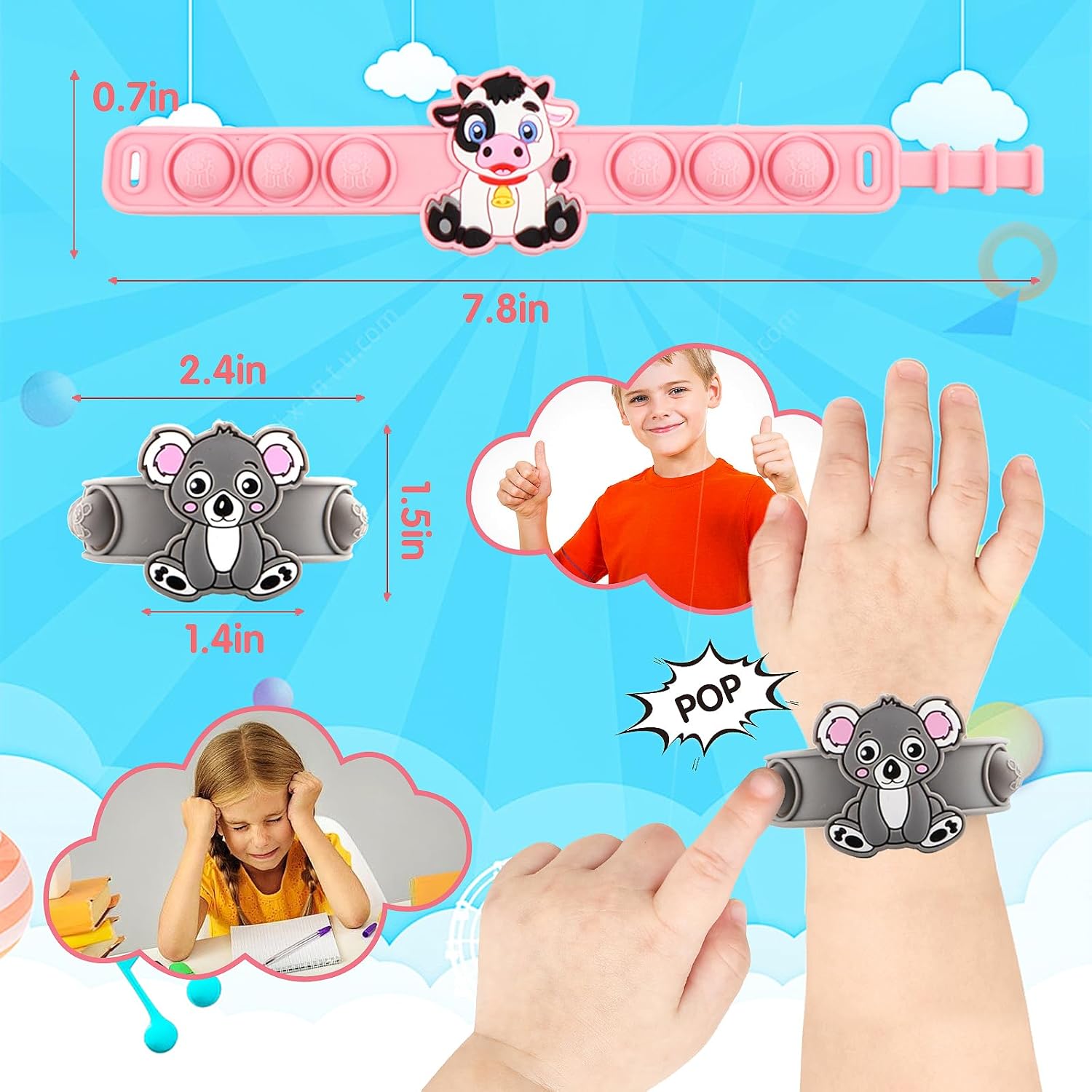 Kiss Monkey Party Favors for Kids Pop Bracelets 24 PACK Animal Fidget Bracelets,Birthday Gifts,Goodie Bag Stuffers,Carnival Prizes,Classroom Prizes