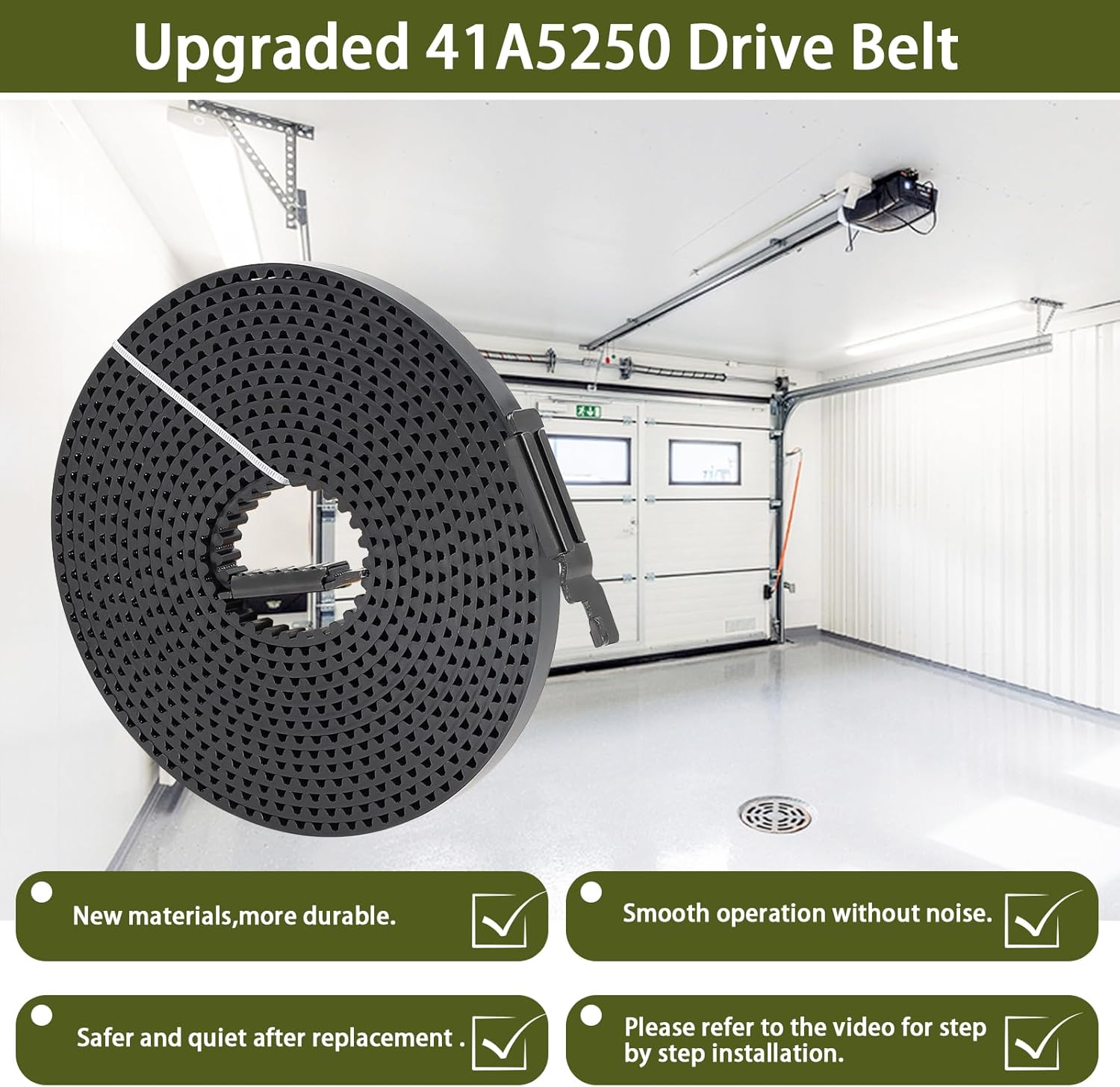 41A5250 Drive Belt 237'' for 7FT Garage Door, 41A5250 Garage Door Openers Belt,41AB050-2 Belt, Compatible with Chamberlain/Craftsman/Liftmaster/Sentex Belt Drive Garage Door Opener