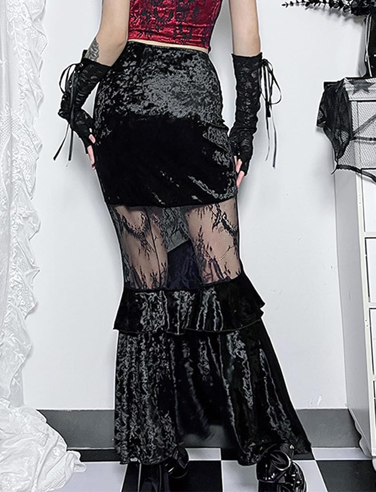 M&Catree Gonna Gotica 2-in-1 Per Donna – Vita Alta Con Dettagli Metallici, Lunghezza Regolabile Stile Steampunk