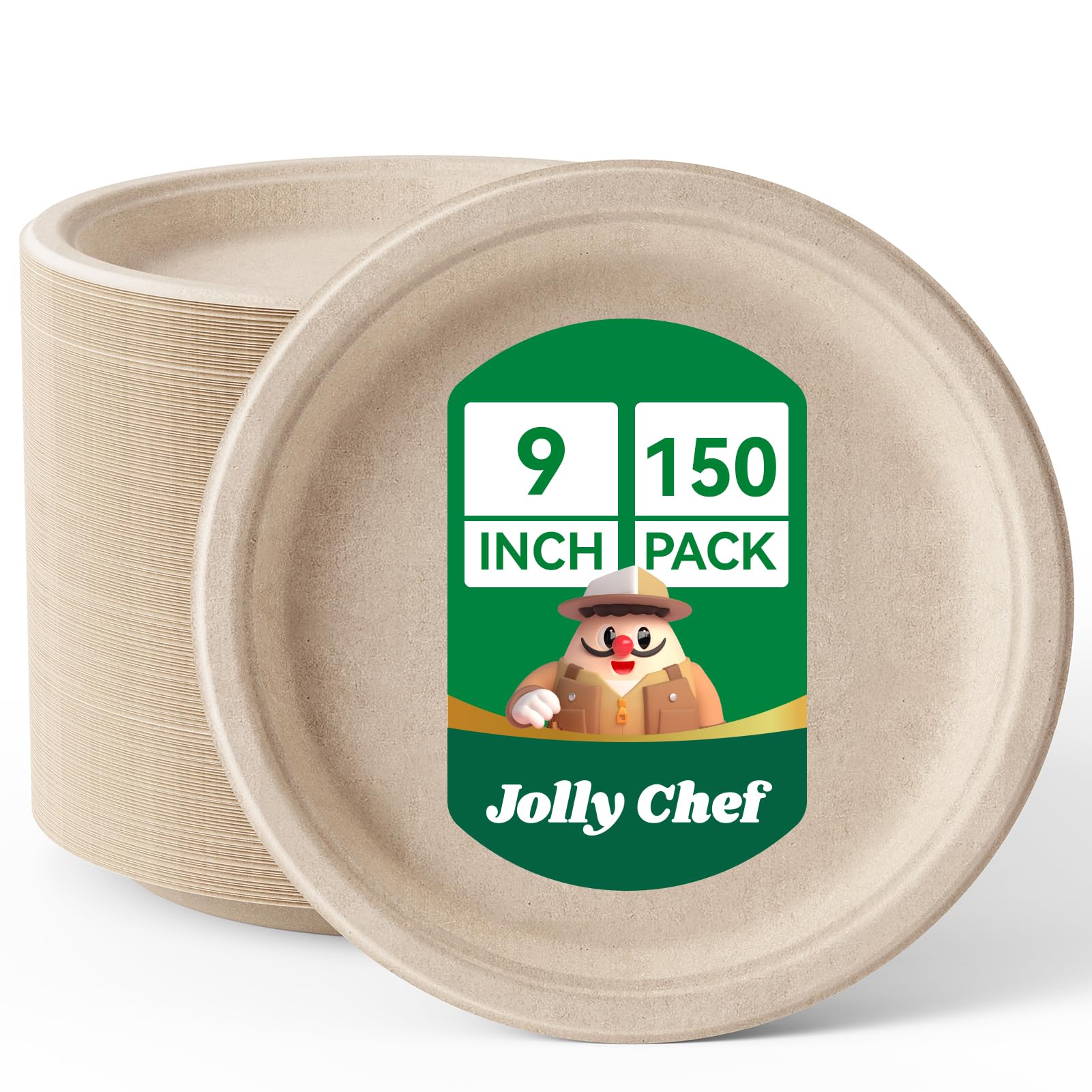 JOLY CHEF Piatti canna da zucchero compostabili 9"/23 cm, 150 pezzi