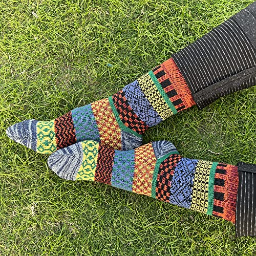 Image of 5 Pairs Vintage Winter Women Socks Warm Thick Knitted Soft Wool Socks Christmas Gifts Cozy Crew Socks