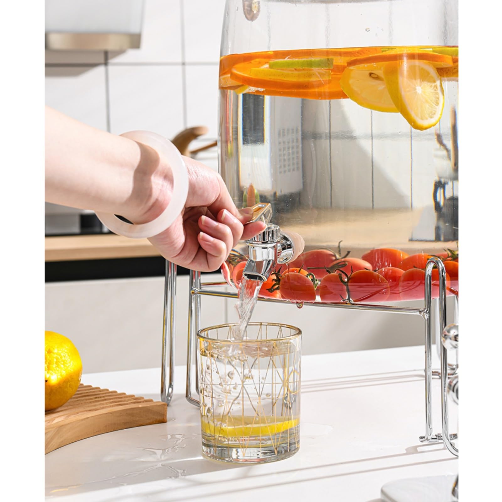 distributeurs de boissons Distributeur de boissons avec support Distributeurs de boissons en plastique avec robinet en acier inoxydable - Boissons à l'eau verre(10L)