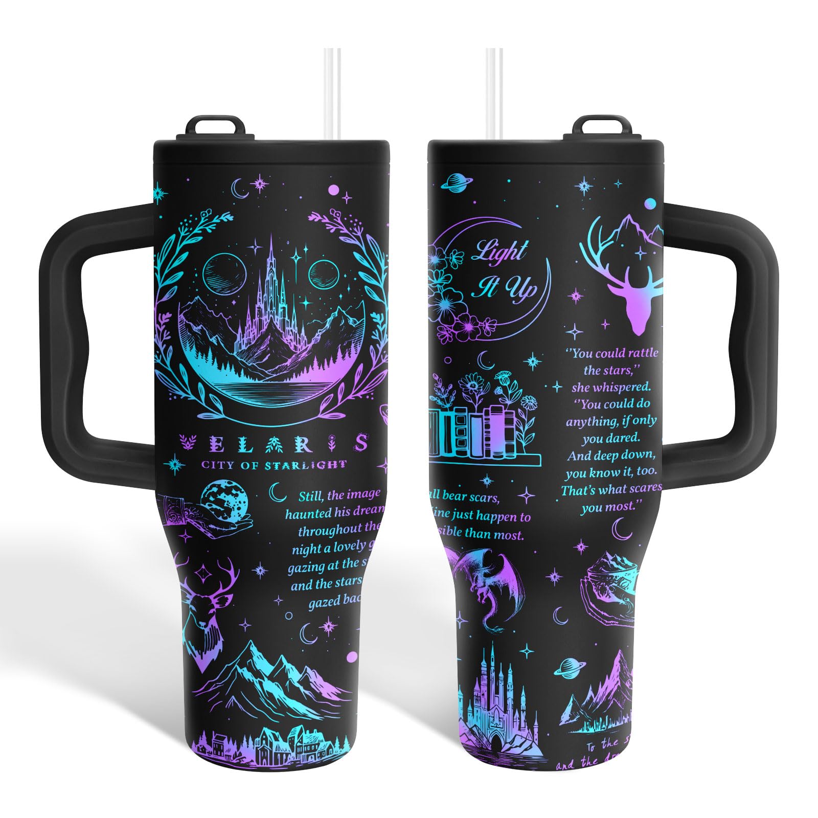 34HD Starlight Tumbler 40oz with Handle and Straw, Bookish Items for Him