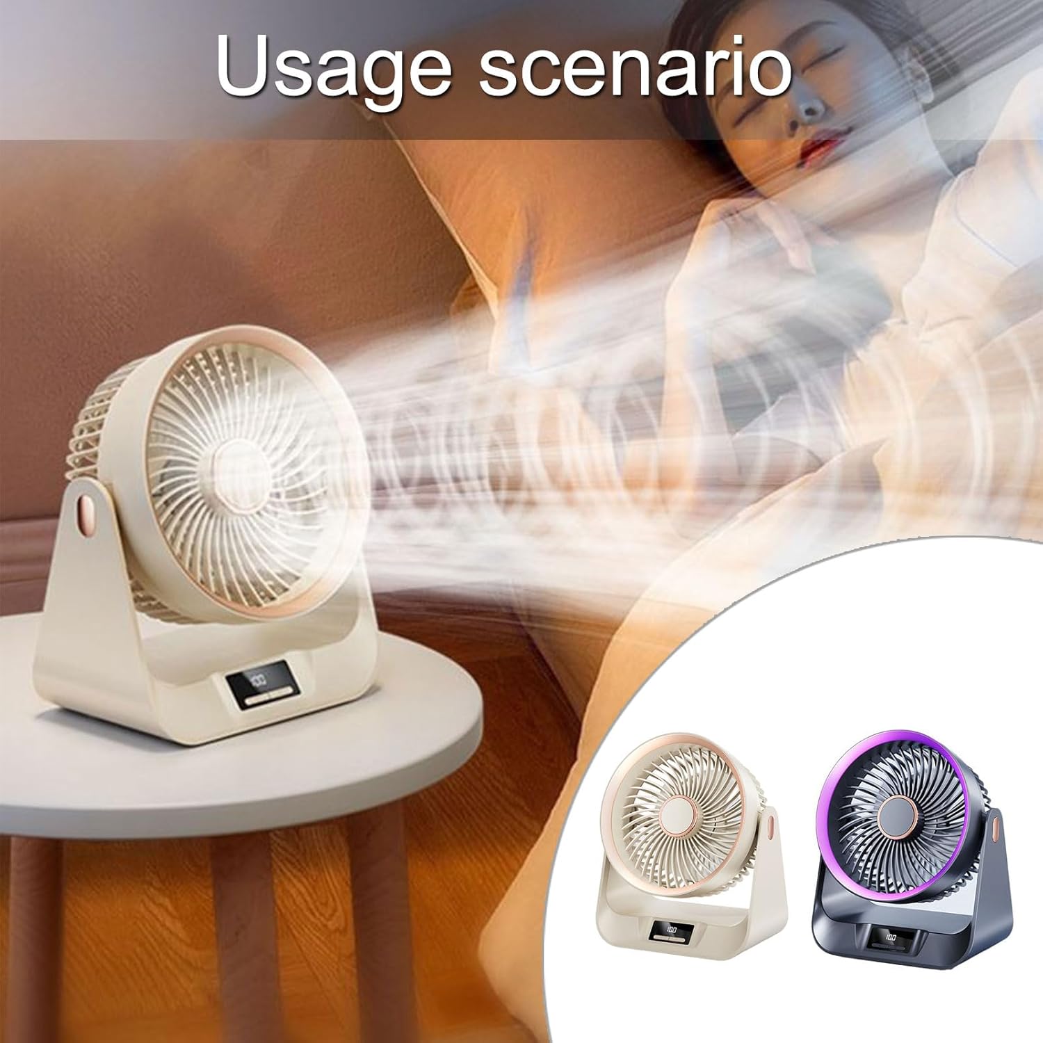 Desk Fan with Battery Operated Quiet Digital Display Portable for Office Bedroom Kitchen Home Outdoor 5 Speed Small Portable