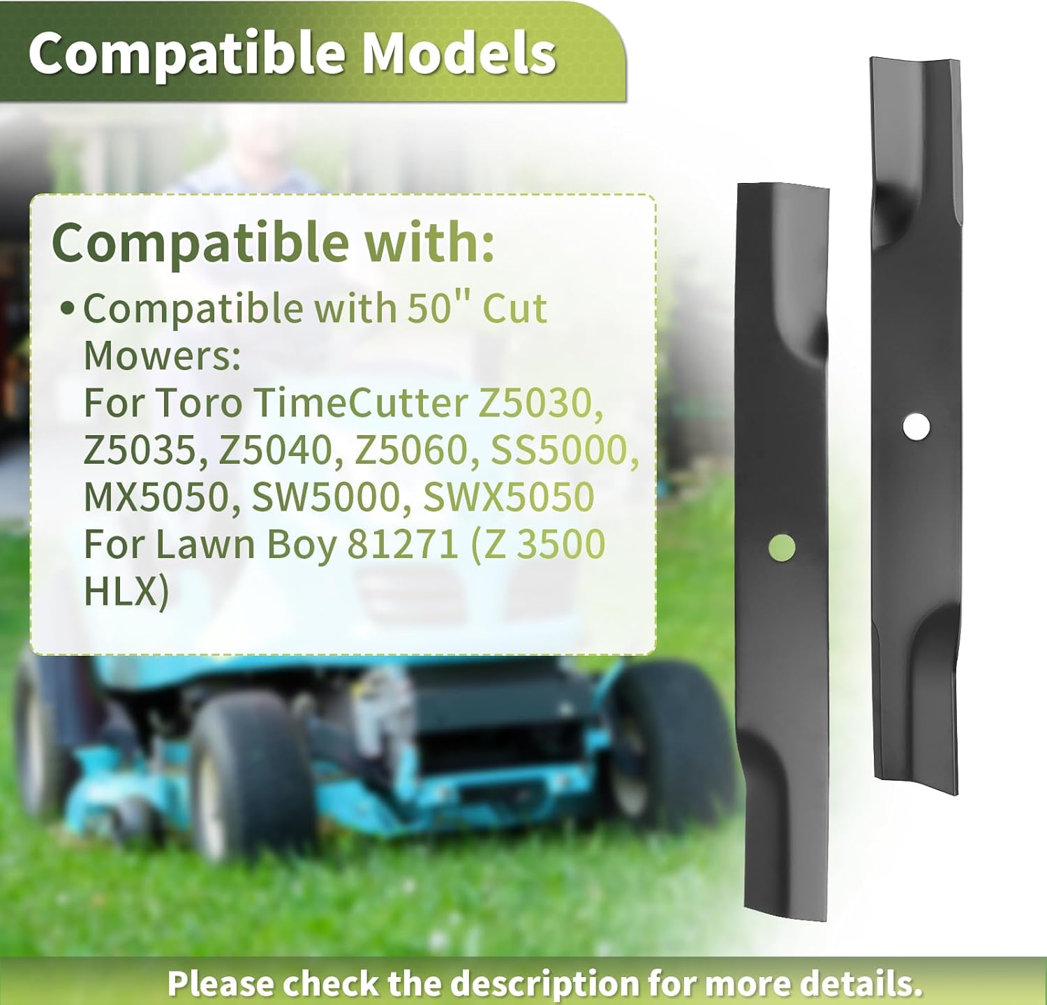 110-6837-03 Mower Blades Compatible with T oro Time Cutter 50" Deck, T oro 115-5059-03 High Lift Blade Fit for T oro Z5000 SS5060 50" Zero Turn Mower Riding Tractor, Replaces 112-9759-03, 3 Pack