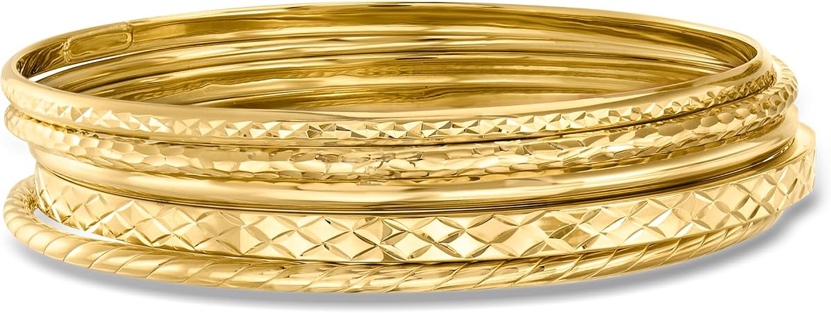 Juego de joyas de oro de 18 quilates sobre plata de ley: 5 pulseras tipo brazalete texturizadas