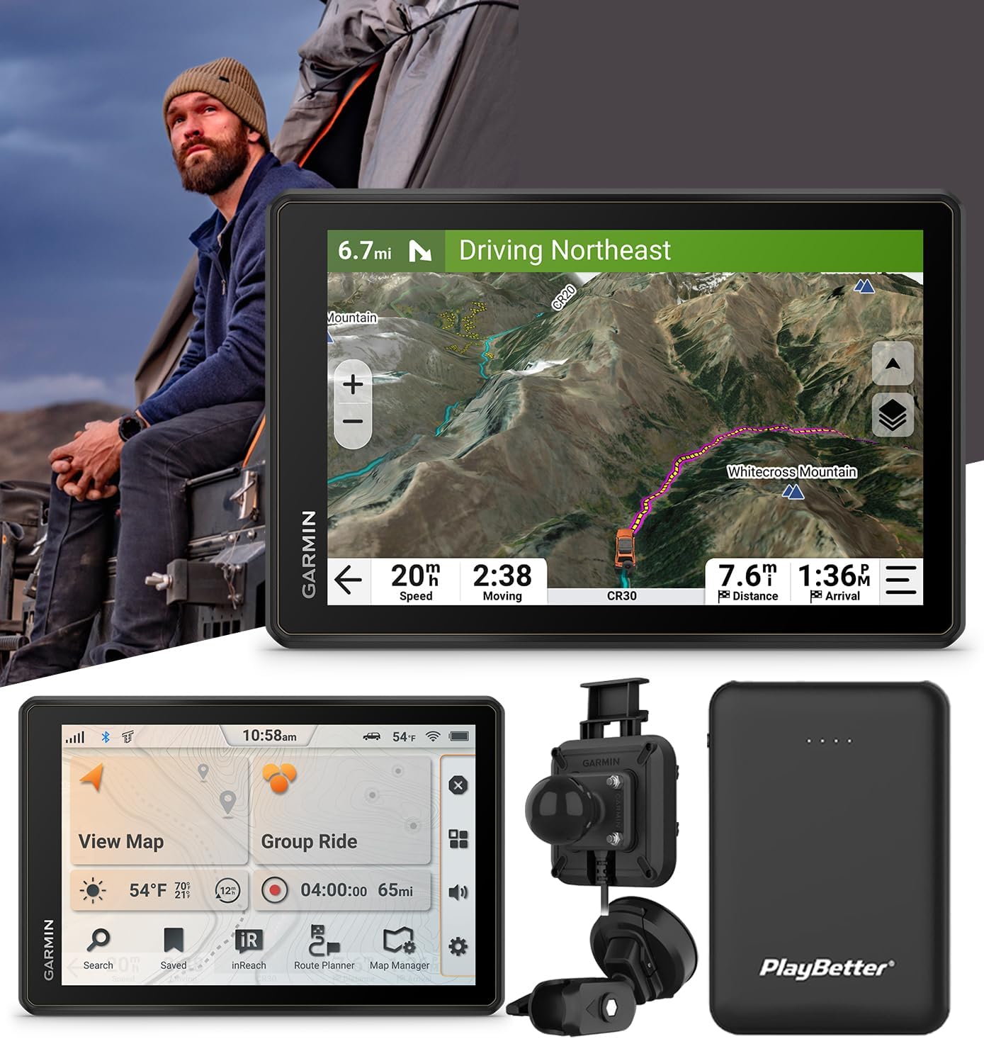 Garmin Tread 2 Overland Off-Road GPS Navigator Bundle - 8" All-Terrain Navigator with Ultrabright Display, Topo Maps, Elevation, Satellite Imagery with PlayBetter Portable 5000mAh Charger