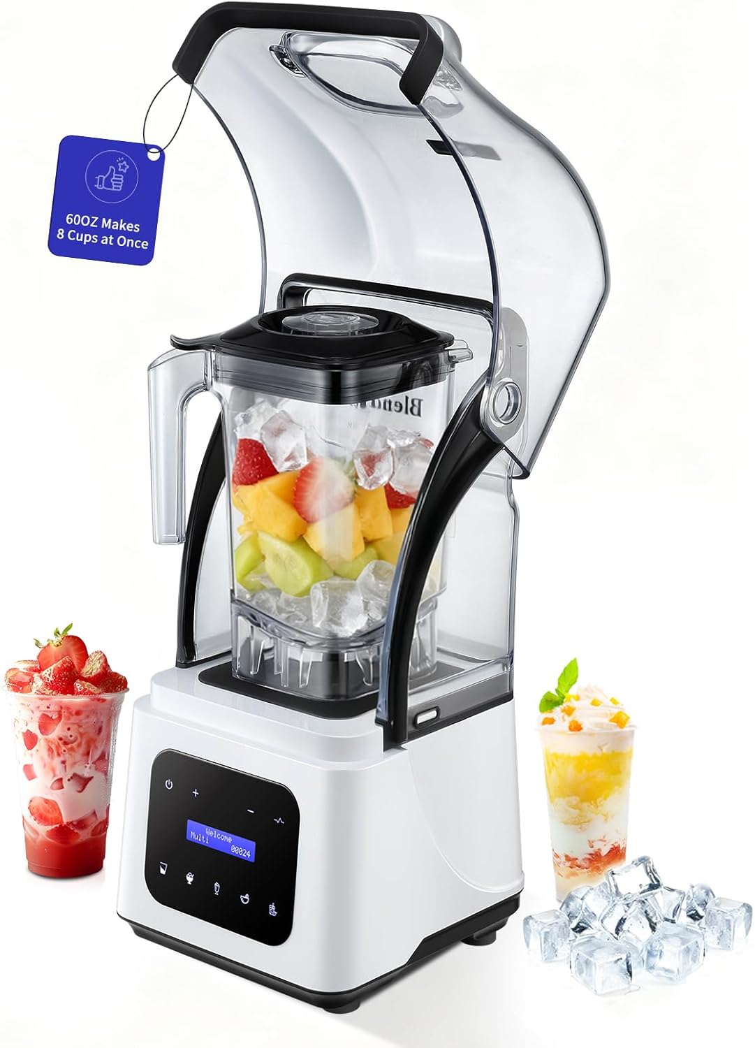 Commercial Blender 2200W Heavy Duty Countertop Blender, Quiet Shield Sound Enclosure, 6-Blade System, DIY Timer & 9-Speed, 5 Preset Programs,Smoothies, Juices, Shakes & Frozen Drinks, 60oz Pitcher