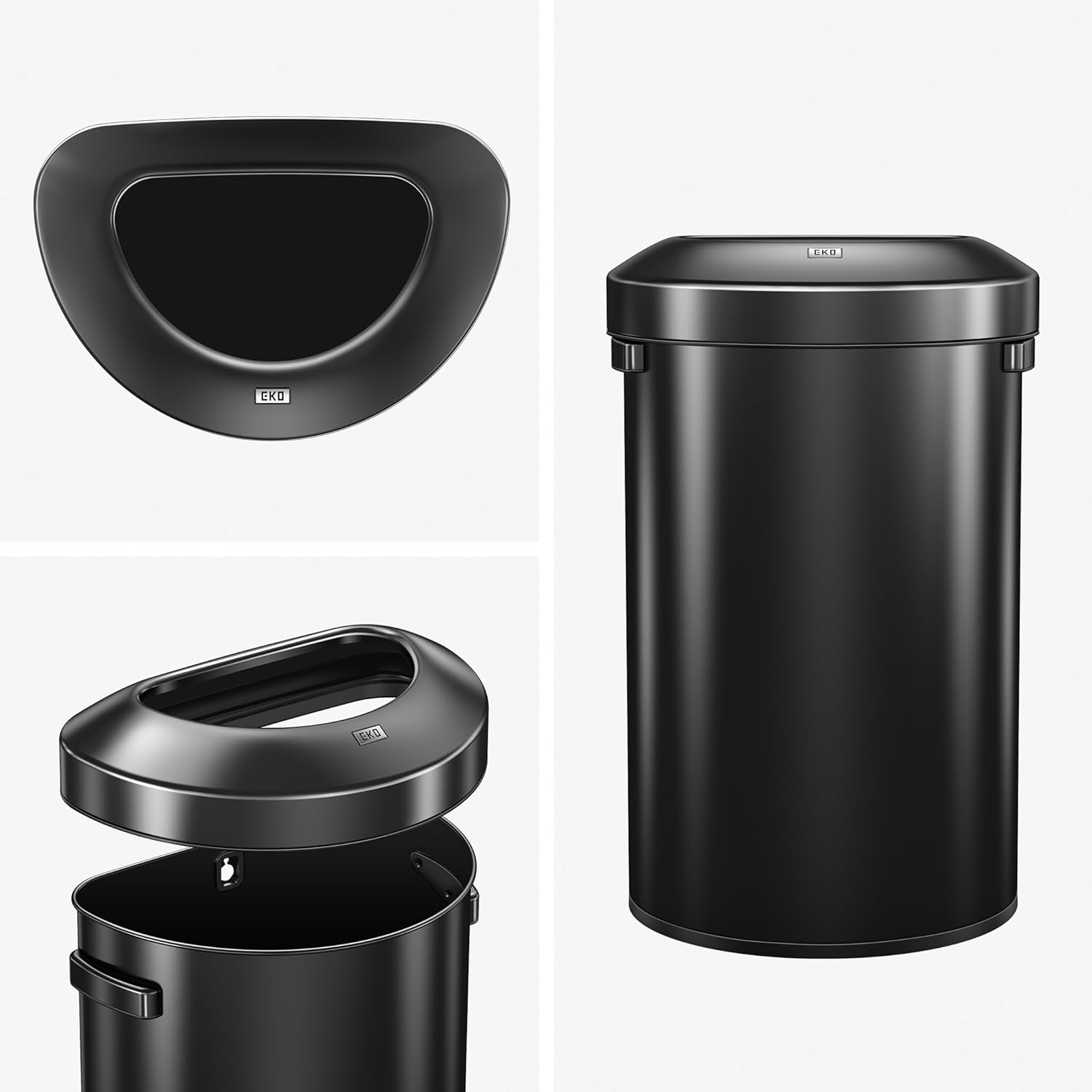 EKO Urban 21 Gallon Semi-Round Open Top Waste Bin, Stainless Steel Half Round Commercial Trash Can for Indoor and Outdoor, Extra Large Garbage Bin for Home, Office, Restaurant, 80L, Matte Black