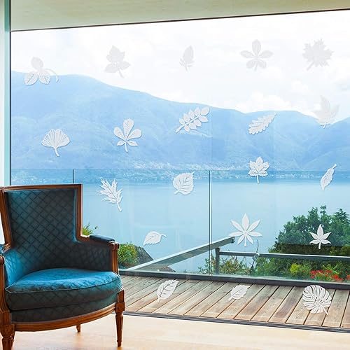Miniatura 9 de 20 piezas de gran tamaño anticolisión para ventana calcomanías de varias formas de hoja transparentes para ventana de pájaros evita golpes de