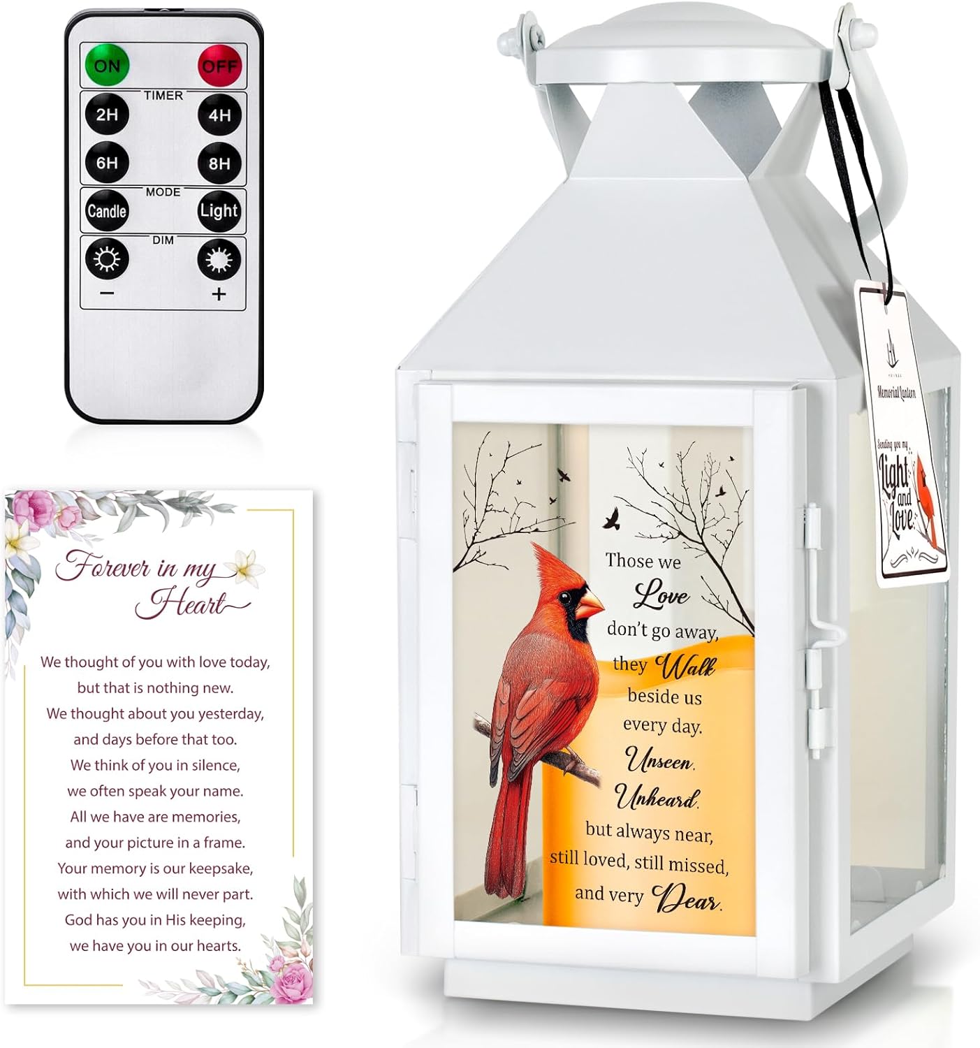 Memorial Lantern Sympathy Bereavement Lantern for Loss of Loved One Memorial Gifts for Loss of Mother Father Husband Brother Remembrance Gifts Cardinal Memorial White