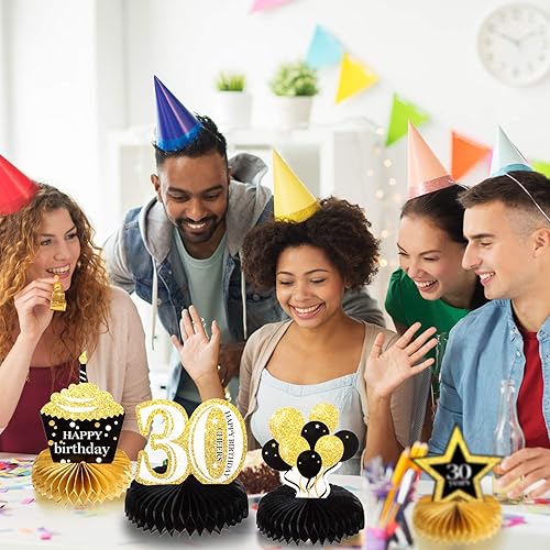 Miniatura 6 de Outus 8 Pieces 30th Birthday Decorations Honeycomb Centerpieces for Women Men Table Toppers 30th Table Decorations for Thirty Years Birthday Party