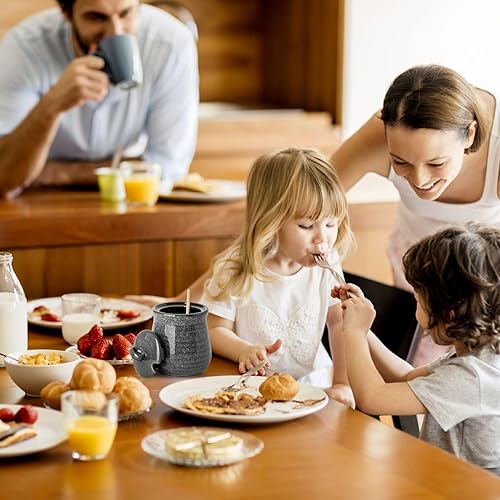 Vista 13 de Hasense Maceta de cerámica para miel con tapa, tarro de miel de 12 onzas con vaso de madera, juego de palitos y frascos de miel, lindo recipiente