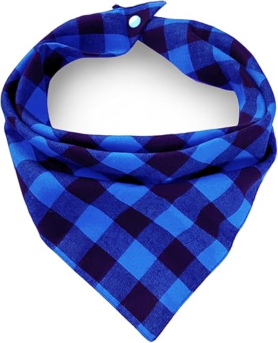 Birthday Plaid Dog Bandana with Button, Dual Layer Scarf Soft Cotton Triangle Bib Girls and Boys Kerchief Adjustable Accessories for Small Medium