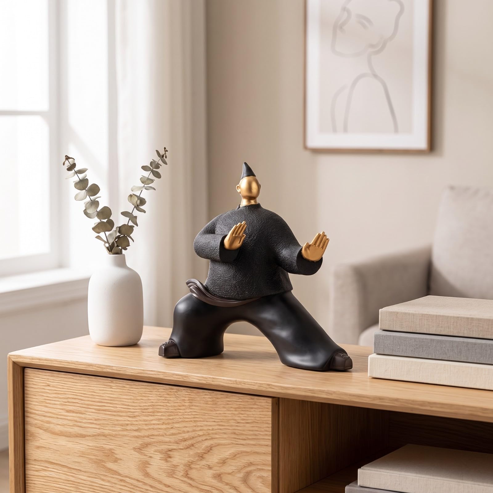 rockible Figura Resina Abstracto | meditación, Figura Guanyin, Oriental, Estatua Buda, para Oficina, Marrón, A