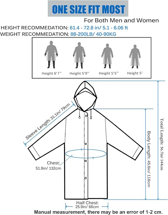 HLKZONE Raincoat, 2 Pack Rain Ponchos for Adults Travel Rain Jacket Packable Rain Coats for Women with Drawstring Hood