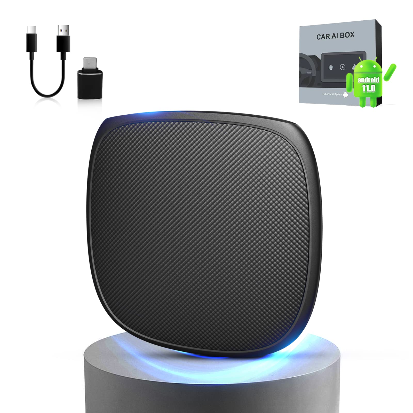 AlvadanAndroid 11 C7 CarPlay AI Box Wireless adapter,Converts CarPlay and Android Auto to wireless,Qualcomm 8-core CPU,SIM card and SD card insertable,Built-in GPS,4 + 64GB,2 split screen