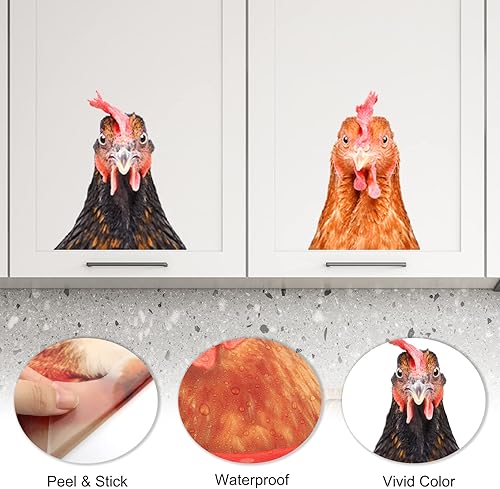 Miniatura 3 de Calcomanías de pared de gallina de pollo, divertidas calcomanías de pared para decoración de habitación, lindas calcomanías de pared de cabeza de