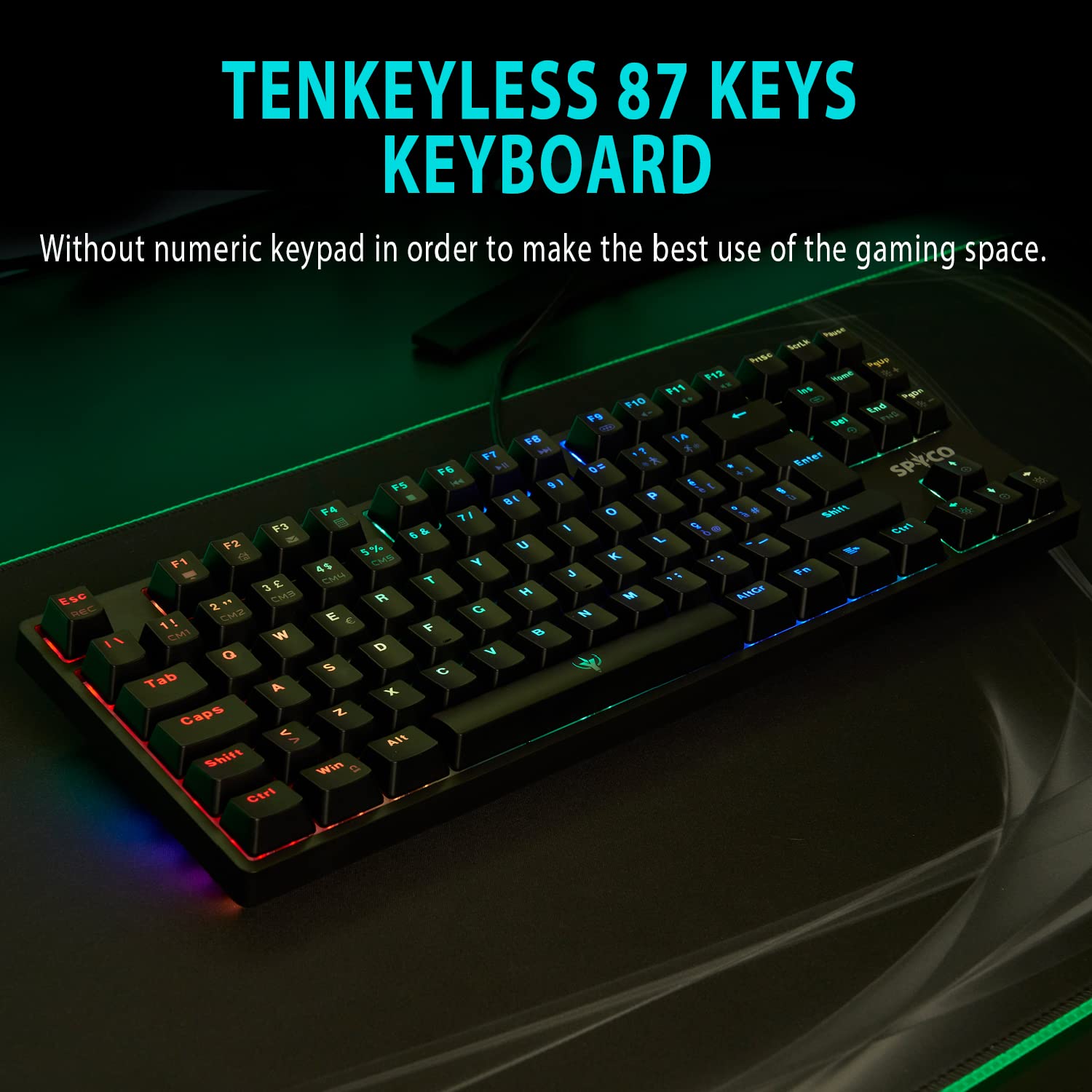 SPYCO - Tastiera Meccanica Gaming, Layout Italiano 87 Tasti, Switch Marroni Outemu, LED RGB Retroilluminata, Anti-Ghosting, Tastiera Multicolore