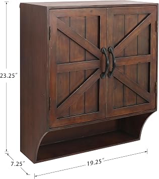 FLORA Farmhouse Wall Mounted Storage Cabinet | Medicine Cabinet with Doors, Wood Vintage Bathroom Wall Cabinet Over Toilet for Bathroom, Kitchen, Living Room, Rustic Brown