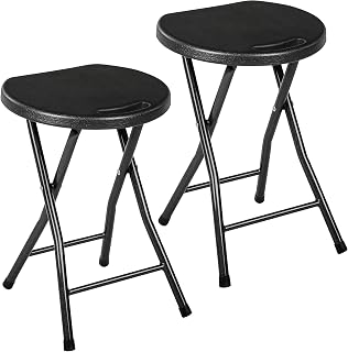 VECELO Folding Stool 2-Pack, 18" HDPE Foldable Stool with Iron X-Frame, Solid Bottom Support, 500 lbs Capacity, Lightweight with Handle, Easy Clean, Anti-Slip Feet for Indoor Outdoor, Black