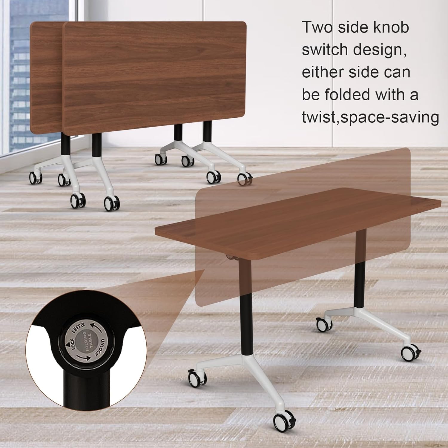 Folding Conference Table,Conference Room Tables Flip Top Mobile Meeting Tables with Silent Wheels,Boardroom Table Workstation for Office Conference Suitable 2-10 People (4, B, L70.8in)