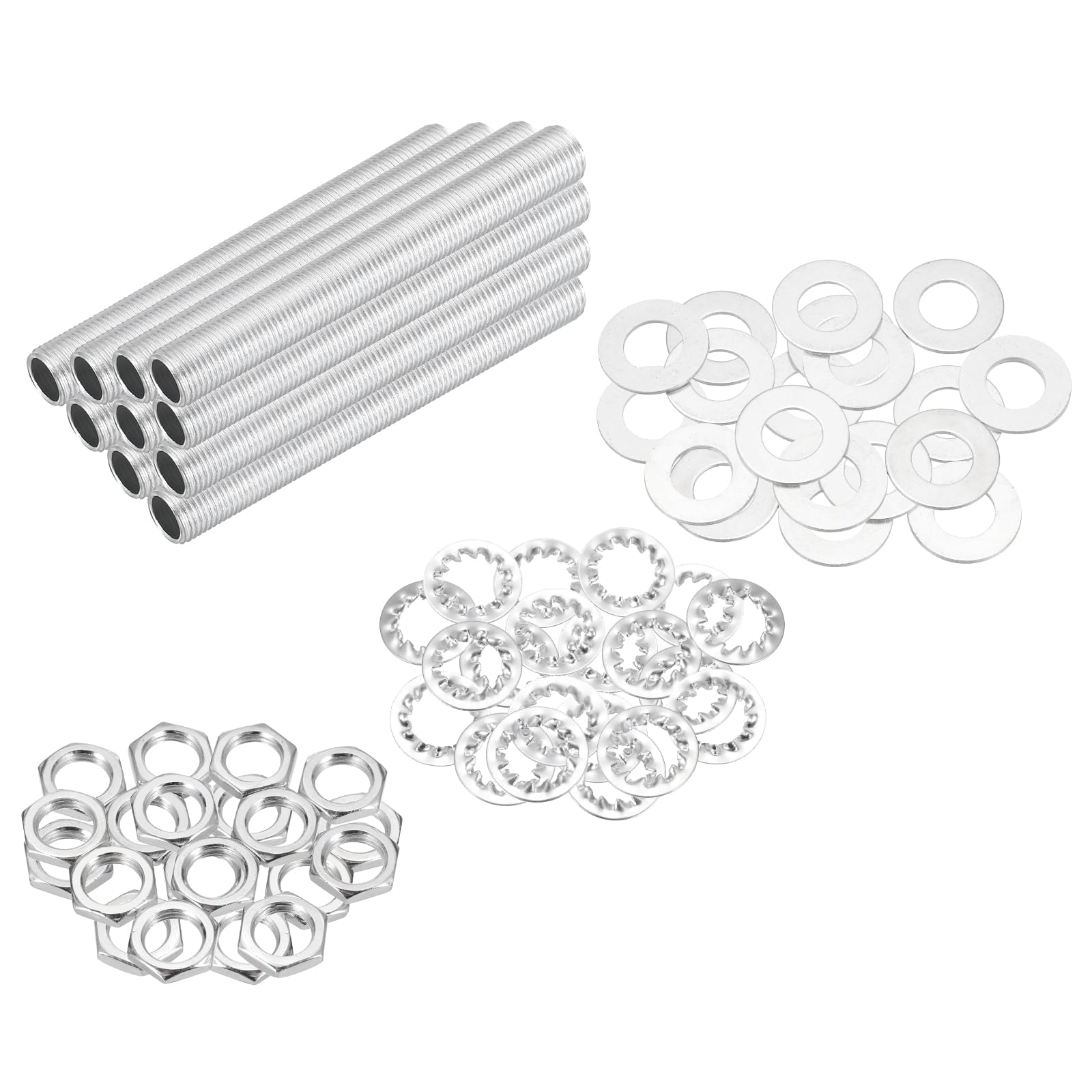 Photo 1 of MECCANIXITY 70Pcs 3.3" Lamp Pipe Nipples Kit with Hex Nuts Washers, M10 Fine Threaded Hollow Tube Repair Hardware Fasteners Assortment for Assembly Chandelier Ceiling Lamp DIY, Silver