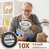 Vista 3 de Lupa 10X con luz y soporte, lámpara de pie flexible de cuello de cisne de 24 pulgadas, LED 3 en 1, 5 modos de color, lupa iluminada regulable sin
