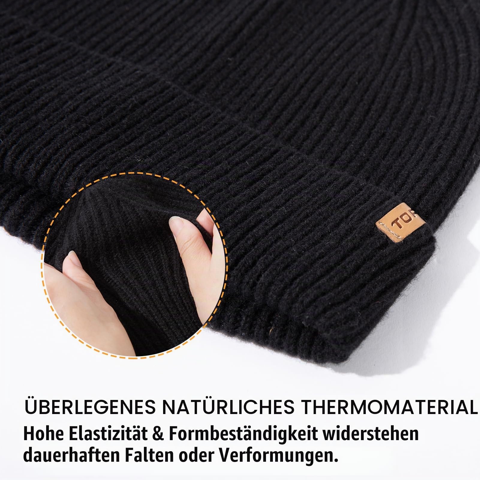 TOP-EX Übergroße Kaschmir Merinowoll Unisex Schädelmütze mit Umschlagrand gestrickte Wintermütze