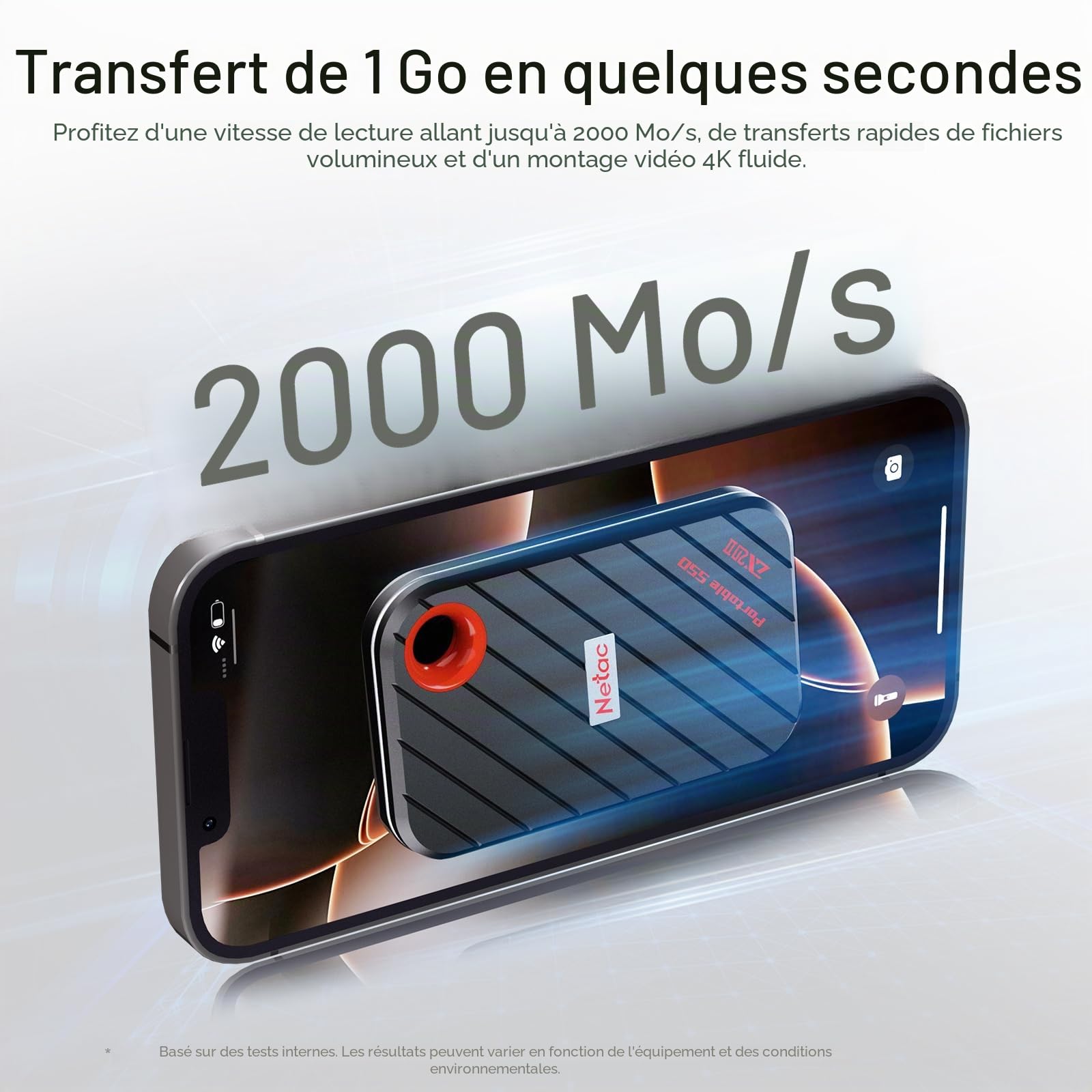 Netac ZX20 II SSD Externe 2 To NVMe Portable USB 3.2 Gen2 x 2 2000 Mo/s Lecture Disque Dur Externe à État Solide