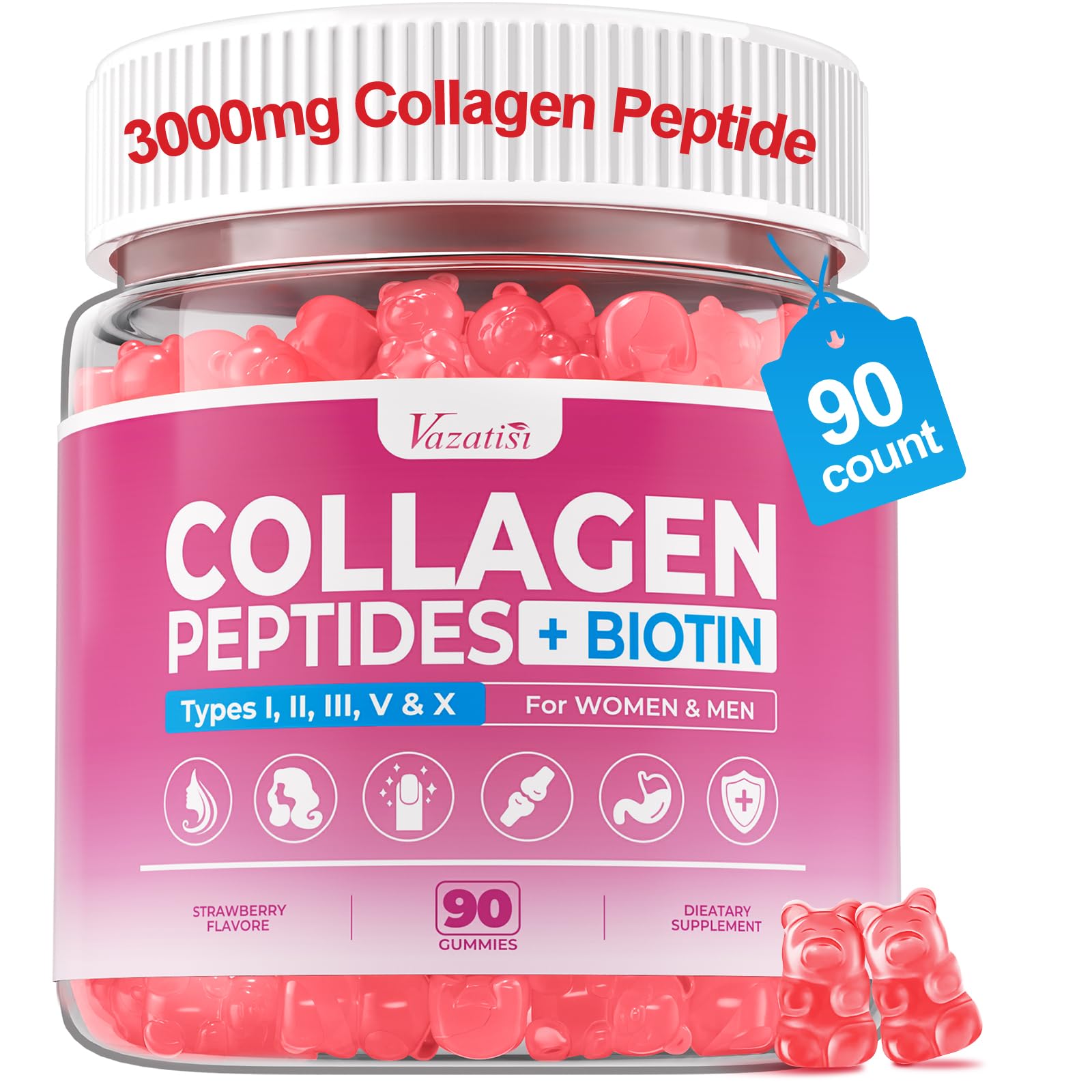 Sugar Free Collagen Gummies for Women Men with Hydrolyzed Collagen Peptides Biotin Vitamin C Multi Collagen Types I